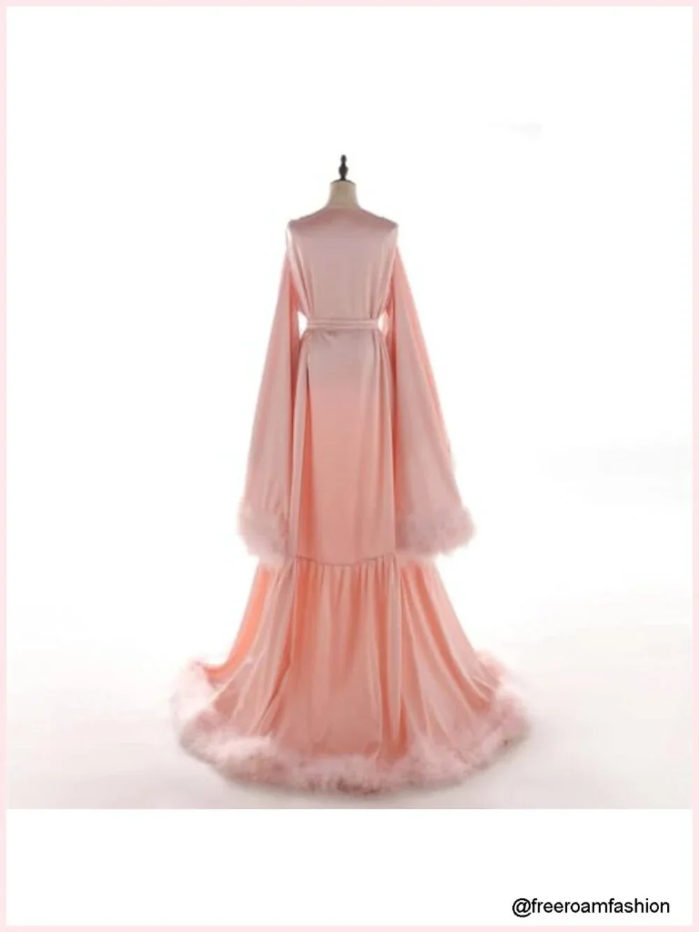 Feather Bridal Robe Long Sleeve Maternity Photoshoot Nightgown Kimono Bathrobe